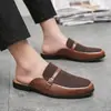 Sapatos de Couro Masculinos Estilo Britânico para Negócios, Meia-Calça, Tamanho Grande, Modernos, Respiráveis, Tamancos Slip-On