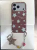 Capa xadrez com glitter de estrela adequada para capa de telefone Apple 16Pro iPhone18promax com corrente para pendurar, simples 17 Coreana 16P