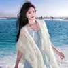 Xale de viagem branco para mulheres, adequado para ambientes com ar-condicionado em Xinjiang, Yunnan e Qinghai, para ser combinado com saias, feito de algodão e linho finos, lenço com proteção solar