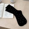 Calcetines de algodón estilo japonés con diseño ondulado y orejas de madera para mujer, transpirables, de tubo medio, para otoño e invierno, sencillos, combinables y con lunares.