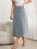 Saia Jeans Feminina Europeia e Americana Transpassada Elegante com Amarração Lateral Estilo Solto Vintage com Fenda Saia Jeans Feminina de Comprimento Médio