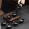 Juego de Té Arena Dorada Cocido en Horno, Una Tetera y Seis Tazas, Juego de Té Cerámico Kung Fu, Pequeños Regalos, Apertura de Evento, Recuerdos de Celebración de Tienda