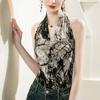 Chaleco con Estampado de Seda Brillante para Mujer Espalda Hermosa Sexy Interior Verano 2023 Nuevo Sin Mangas Camiseta Base Estilizado Hombro Descubierto