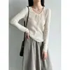 Suéter de Punto con Lazo 100% Lana Luxi para Mujer, Otoño Simple Adelgazante Suave Suéter Básico ss1035