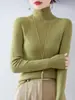 Suéter de Lã Ready-To-Wear de Primeira Linha 25 Outono e Inverno Novo Solto Cor Pura Versátil Listrado Tricotado Gola Alta Meia Suéter Básico
