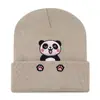 Nuevo Gorro de Lana Tejido con Bordado de Panda Lindo Protección para Orejas Gorro de Pareja Otoño e Invierno Dibujos Animados Gorro de Lana Bordado Cálido Gorro Pulóver