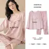 Se Puede Usar Afuera, Pijama de Manga Larga para Mujer, Primavera y Otoño, Imitación de Algodón, Rosa, Dibujos Animados Lindos, Pantalones de Lunares, Conjunto de Ropa para el Hogar, Verano