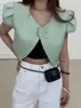 Verão Novo Chic Coreano Estilo Francês Único Botão em Formato de Coração Manga Bufante Top Jaqueta Curta Feminina Tendência