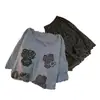 Pijama corto de manga corta con estampado de leopardo en color gris oscuro de algodón imitación, directo de fábrica, nueva ropa de casa de talla grande, exclusivamente para ventas transfronterizas