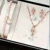 Aretes de perla en espiral tachonados de diamantes para novia, collar y pulsera, juego de 3 piezas, venta al por mayor