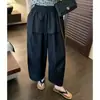 Pantalones cropped ligeros de principios de otoño, ligeros y cómodos, pantalones de diseño elegante para mujer, efecto dos piezas con panel trasero, cintura elástica, pantalones casuales