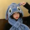 Gorro de invierno para mujer, cálido y acogedor, con diseño de Stitch, bufanda con capucha y calentador de cuello forrado de forro polar, adecuado para otoño e invierno, y diseñado para cabezas de mayor tamaño