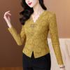 Camiseta Interior de Encaje Estilo Chino para Mujer, Manga Larga Otoño e Invierno Ajustada Corta, Top de Madre Estilo Occidental