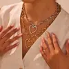 Collar de Moda Estilo Europeo y Americano Transfronterizo, Colgante de Corazón, Collar de Acero Inoxidable, Cadena para Clavícula Inspirada en Diseño Joyería de Lujo Ligero al por Mayor