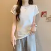 Tiktok Dropshipping Verano Foto Real Talla Grande Algodón Puro 40S Camiseta Hombro Normal Corte Ajustado Color Sólido Camiseta de Manga Corta para Mujer Camiseta Básica