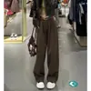 Jeans Wide Leg Marrom Café com Senso de Design Feminino Outono 2024 Cintura Alta Retrô Solto Reta