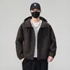 Nova jaqueta funcional americana de primavera e outono para uso externo, corte solto, com capuz, para trabalho casual masculino, corta-vento