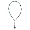 Collar con Colgante de Cruz para Hombre Europeo y Americano Piedra de Ojo de Tigre Obsidiana Cuentas Redondas Cadena Larga Cruz de Hematita Cruz de Rosario