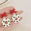Pendientes de flores con lazo y puntos, estilo coreano, estilo nicho francés, estilo retro, con broche de plata roja, diseño de pendientes con clip.