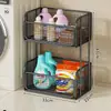 Cesta de ropa sucia para dormitorio lavabo estante de almacenamiento de detergente para ropa de doble capa de pie carrito para huecos de baño estante de almacenamiento para baño
