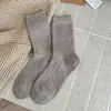 Calcetines con ribete de oreja de madera para mujer, calcetines de media pantorrilla, otoño e invierno, retro, color liso, calcetines holgados, textura suave, calcetines para mujer, estilo coreano