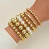 Accesorios de Moda Transfronterizos Europeos y Americanos, Diseño Creativo de Nicho, Elegante Set de Pulseras de Perlas, Joyería de Mano Apilable Dulce y Fresca para Mujeres