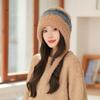 Gorro de punto de felpa para mujer, otoño e invierno 2024, nuevo, cálido, a rayas, con contraste de colores, protección para las orejas, gorro de lana, combina con todo, cara pequeña