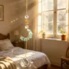 Campanilla de Viento de Cristal Dorada en Forma de Media Luna de Lujo Ligero Transfronteriza Atrapasoles Decoración Colgante Adorno para Ventana Decoración de Dormitorio Balcón Instalación sin Taladro