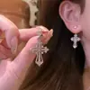 Pendientes de Aleación de Cobre, Pendientes de Cruz con Diamantes Brillantes para Mujer, Lujo Accesible, Gama Alta, Pendientes Colgantes de Segunda Mano, Pendientes Súper Brillantes