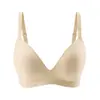 Sujetador de una pieza de gelatina de cuello en V europeo y americano con copas fijas invisible para busto grande para que parezca más pequeño, sujetador base de espalda hermosa para mujer