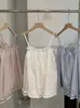 KEKEZOON Camisola de Encaje con Volantes y Cordones Verano Nuevo Dulce Floral Color Sólido Top Versátil 7791