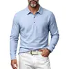 2026 Camisa Polo de Manga Larga para Hombre Transfronteriza Textura de Lino Cuello Solapa Tres Botones Casual Versátil Camisa Henley