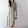 Vestido de Punto de Lana Pura Nuevo Otoño/Invierno 2026 para Mujer, Cuello Semi Alto, Adelgazante, Manga Larga, Vestido Base Hasta la Rodilla