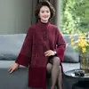 Casaco Outwear Ocidental de Veludo Imitação de Visão para Outono e Inverno, Cardigan Solto Nobre de Comprimento Médio para Mulheres de Meia-Idade e Idosas