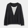 Suéter de tricô falso duas peças, novo estilo outono e inverno, estilo casual universitário, suéter fino de lã para mulheres, suéter estiloso de manga comprida solto