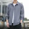 Camisa de Seda Helada de Alta Gama con Caída para Hombre de Manga Larga Chaqueta de Verano Holgada Tallas Grandes Estilo Coreano Moderna Atractiva Camisa