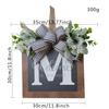 Flor Artificial Transfronteiriça 26 Letras Pingente de Porta de Entrada Placa de Madeira Guirlanda Orelha de Coelho Folha Número da Casa Eucalipto Decoração de Casa de Férias
