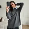 Suéter Pulóver de Cuello Redondo Transfronterizo Estilo Europeo y Americano Otoño e Invierno 2025 Suéter de Punto de Color Sólido con Abertura Versátil Cálido Casual para Mujer