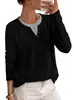 Moda Feminina Europeia e Americana Nova Amazon Cross-Border Outono/Inverno 2026 Gola Redonda Suéter Falso Manga Longa Bloco de Cores Canelado Solto