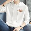 Suéter Pesado con Capucha de 320g para Hombre con Forro Polar Cálido Blanco Chaqueta Top Tendencia Estampado Hoja de Arce Sudadera con Capucha de Manga Larga