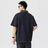 Camisa Polo a Cuadros con Bloques de Color, Estilo Dos Piezas Falso, Cuello Campana y Mangas Cortas para Hombre, Nuevo Estilo de Verano, Fresca y Elegante, Hombros Caídos, Camiseta Holgada
