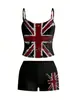 Conjunto de Camiseta Regata com Estampa da Bandeira Union Jack Estilo Retrô Americano Transfronteiriço com Shorts com Estampa Lateral Loungewear Casual para Garota Descolada