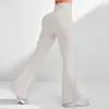Calça de Yoga Ribatada Flare Cintura Alta Estilo Europeu e Americano, Calça Fitness Cintura Alta Levanta Bumbum, Calça Esportiva Longa Bumbum de Pêssego, Calça Wide Leg para Mulheres