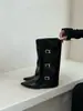 Botas western cowboy pontudas estilo francês com salto plataforma para mulheres, novo comprimento médio até a panturrilha para outono e inverno 2026
