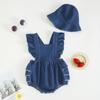 Conjunto de Dos Piezas 2025 para Bebés y Niños Pequeños, Estilo Mezclilla, Niña, Color Sólido, Tirantes, Sudadera con Capucha Holgada de Mezclilla con Encaje, Gorro