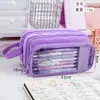 Bolsa Tote Transparente Criativa e Simples para Alunos do Ensino Fundamental, Estojo de Papelaria Portátil com Zíper Duplo, Aparência Sofisticada, Estojo de Lápis de Alta Capacidade com 10 Camadas