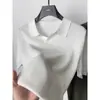 Camisa polo de punto de seda de hielo de manga corta con cuello en V para hombre, cuello de gaviota de moda, camiseta transfronteriza, estilo de negocios ligero y maduro