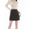 Falda midi de lana mezclada con estampado de cuadros de diamante retro en negro y gris para mujer 2026 otoño estilo coreano chic de cintura alta línea A ajustada a la cadera falda corta