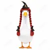 Ganso de Halloween com Chapéu de Bruxa e Peruca Trançada para Varanda, Adorno Engraçado para Estátua de Ganso de Jardim [Personalizável]