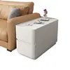 Mesa auxiliar para sofá hecha de madera maciza, moderna y sencilla, con mesa auxiliar de losa de roca, mesa auxiliar de lujo ligero para sala de estar, mesa auxiliar móvil con armario de almacenamiento